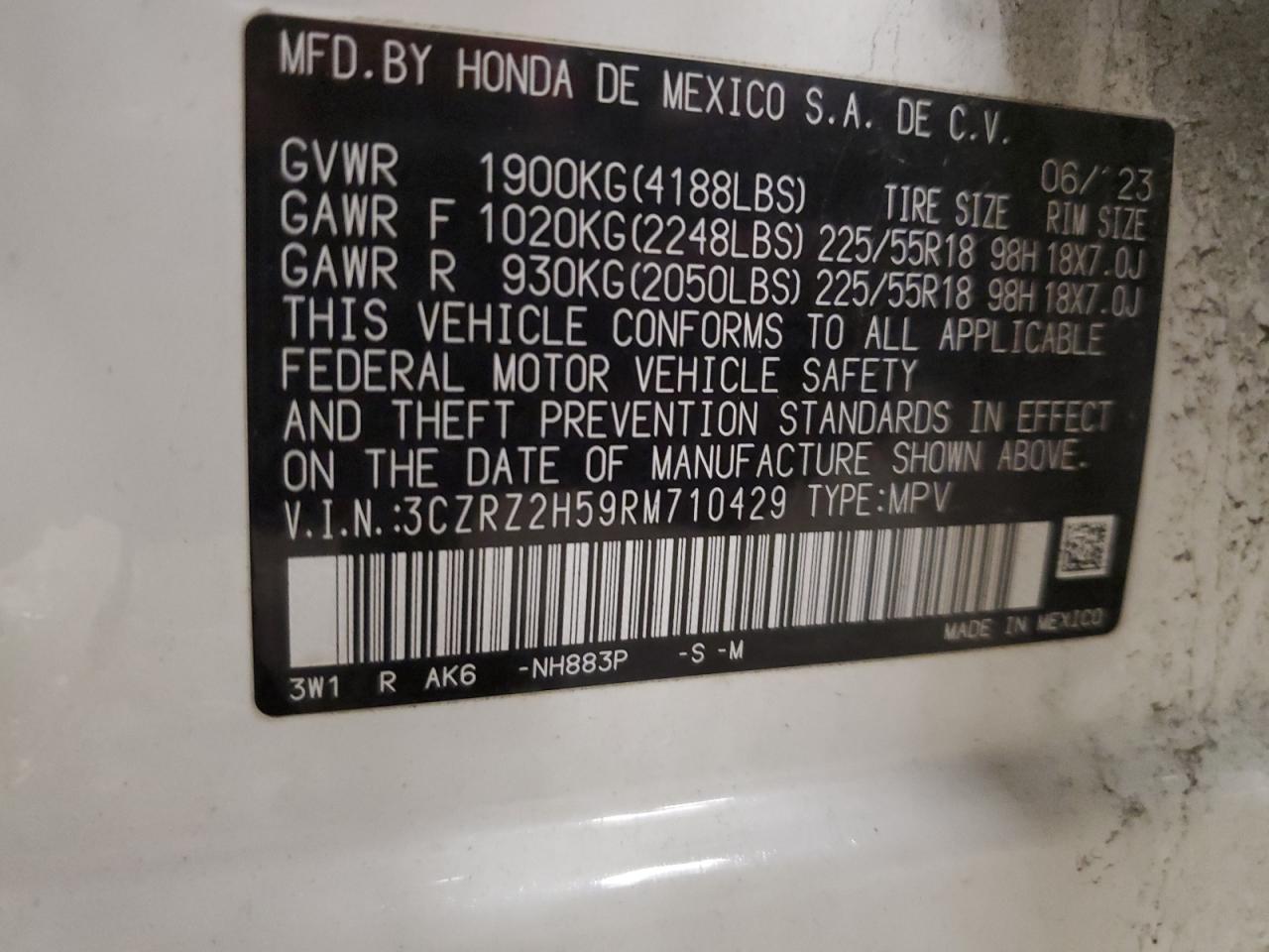 VIN 3CZRZ2H59RM710429 2024 HONDA HR-V no.14