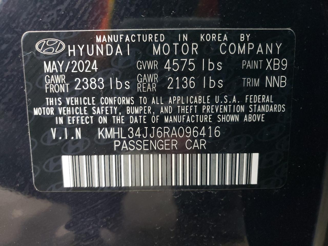 VIN KMHL34JJ6RA096416 2024 HYUNDAI SONATA no.13