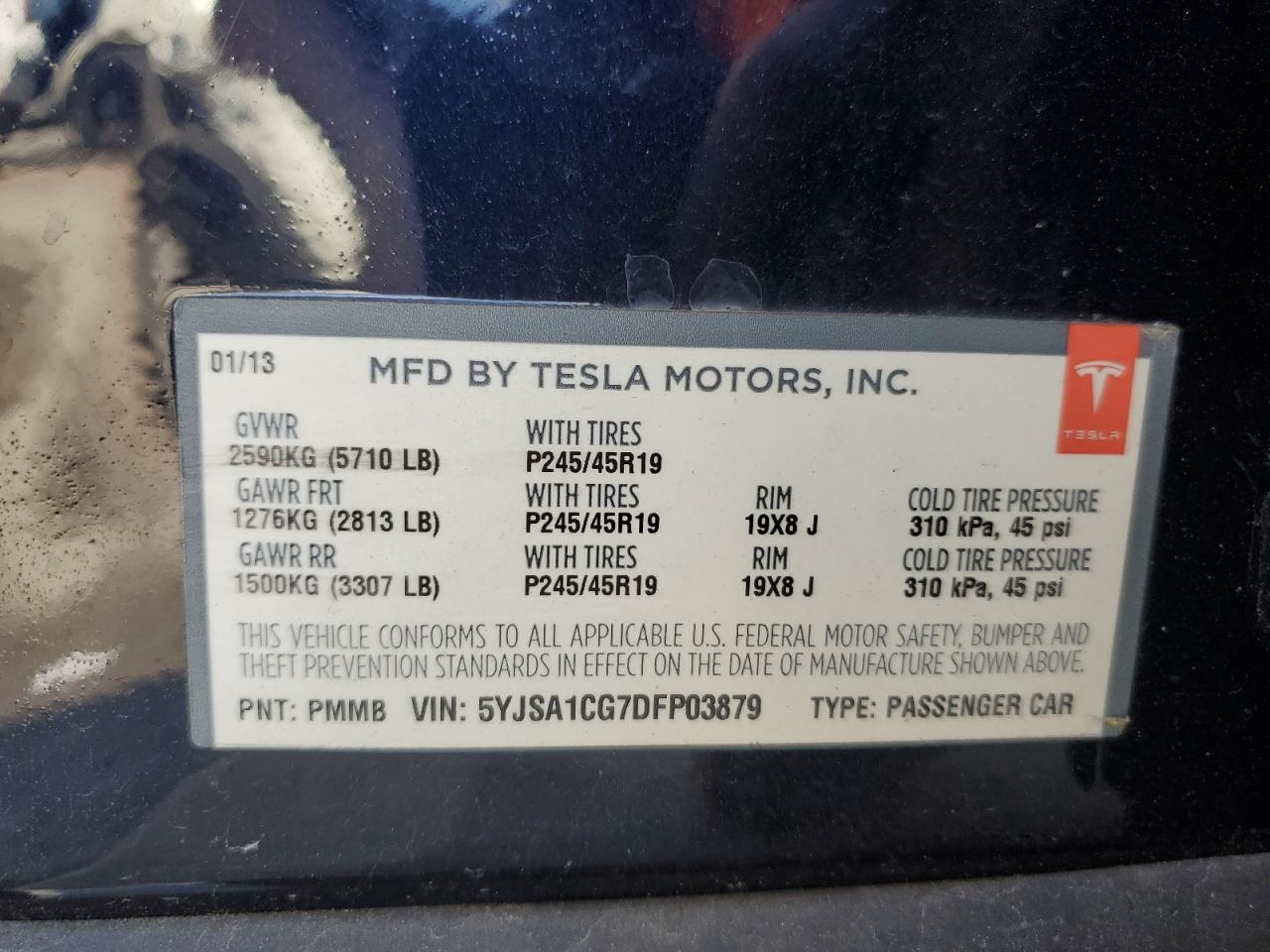 VIN 5YJSA1CG7DFP03879 2013 TESLA MODEL S no.12