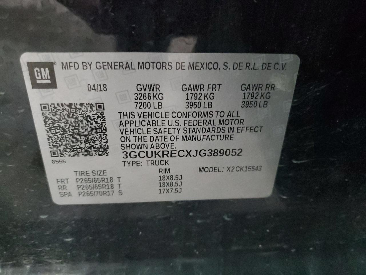 VIN 3GCUKRECXJG389052 2018 CHEVROLET ALL Models no.12