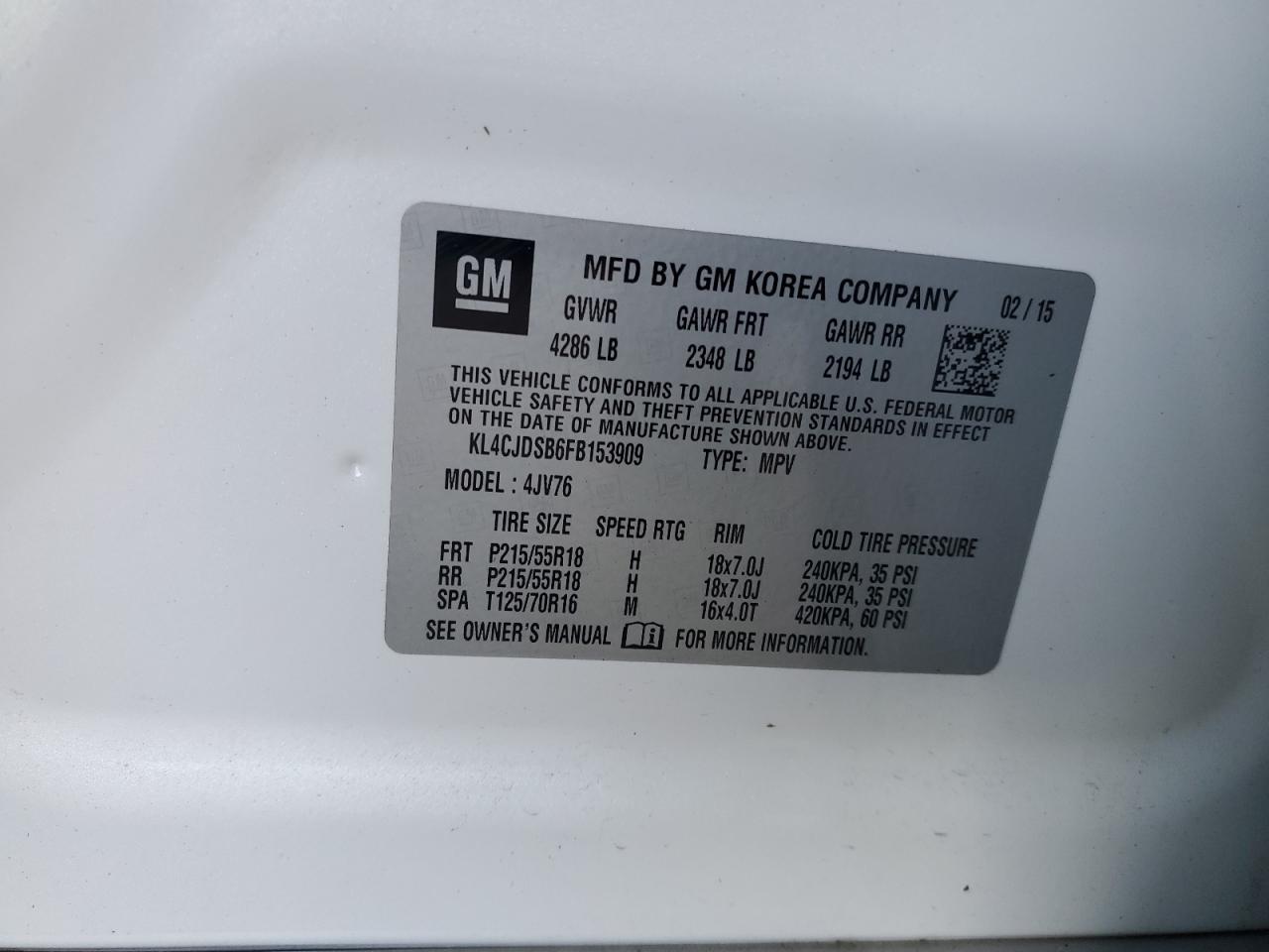 VIN KL4CJDSB6FB153909 2015 BUICK ENCORE no.14