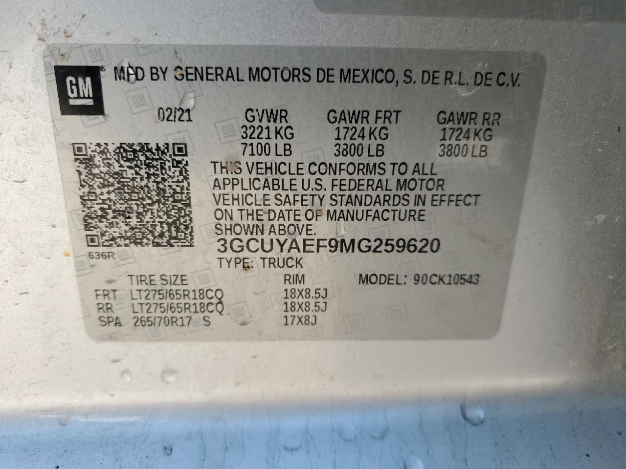 VIN 3GCUYAEF9MG259620 2021 CHEVROLET ALL Models no.12