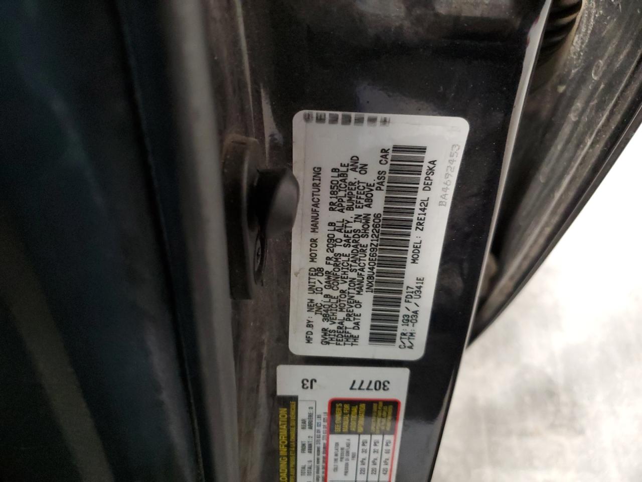 2009 Toyota Corolla Base VIN: 1NXBU40E69Z122606 Lot: 85965374