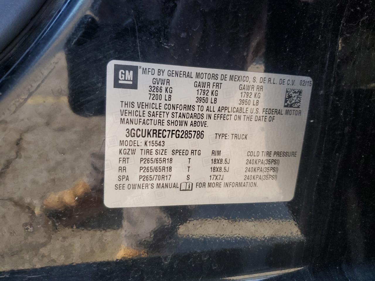 2015 Chevrolet Silverado K1500 Lt VIN: 3GCUKREC7FG285786 Lot: 82911424