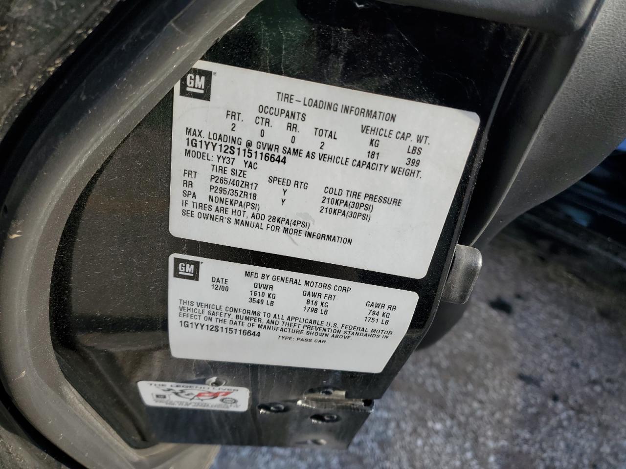 2001 Chevrolet Corvette Z06 VIN: 1G1YY12S115116644 Lot: 84196744