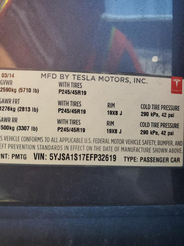 2014 Tesla Model S VIN: 5YJSA1S17EFP32619 Lot: 85009854