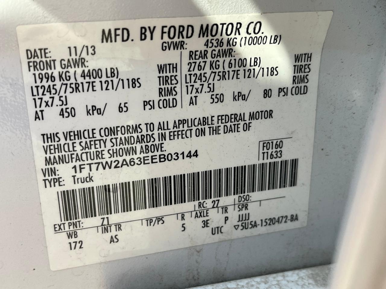 2014 Ford F250 Super Duty VIN: 1FT7W2A63EEB03144 Lot: 83950514