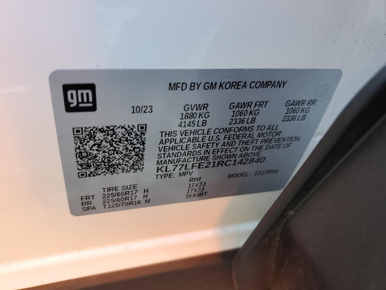 2024 Chevrolet Trax Ls VIN: KL77LFE21RC142840 Lot: 83787284