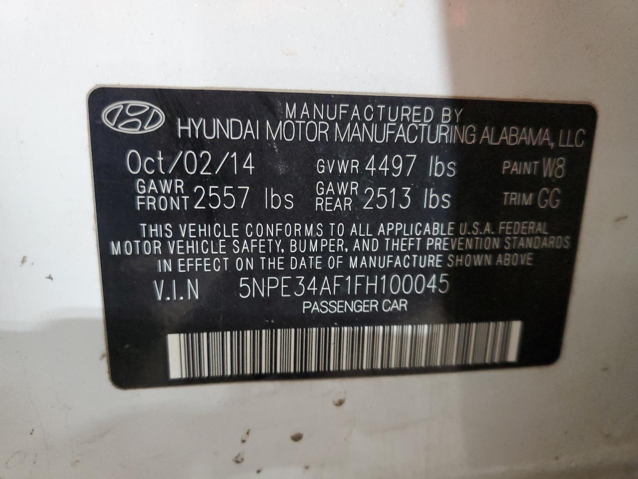 5NPE34AF1FH100045 2015 HYUNDAI SONATA - Image 15