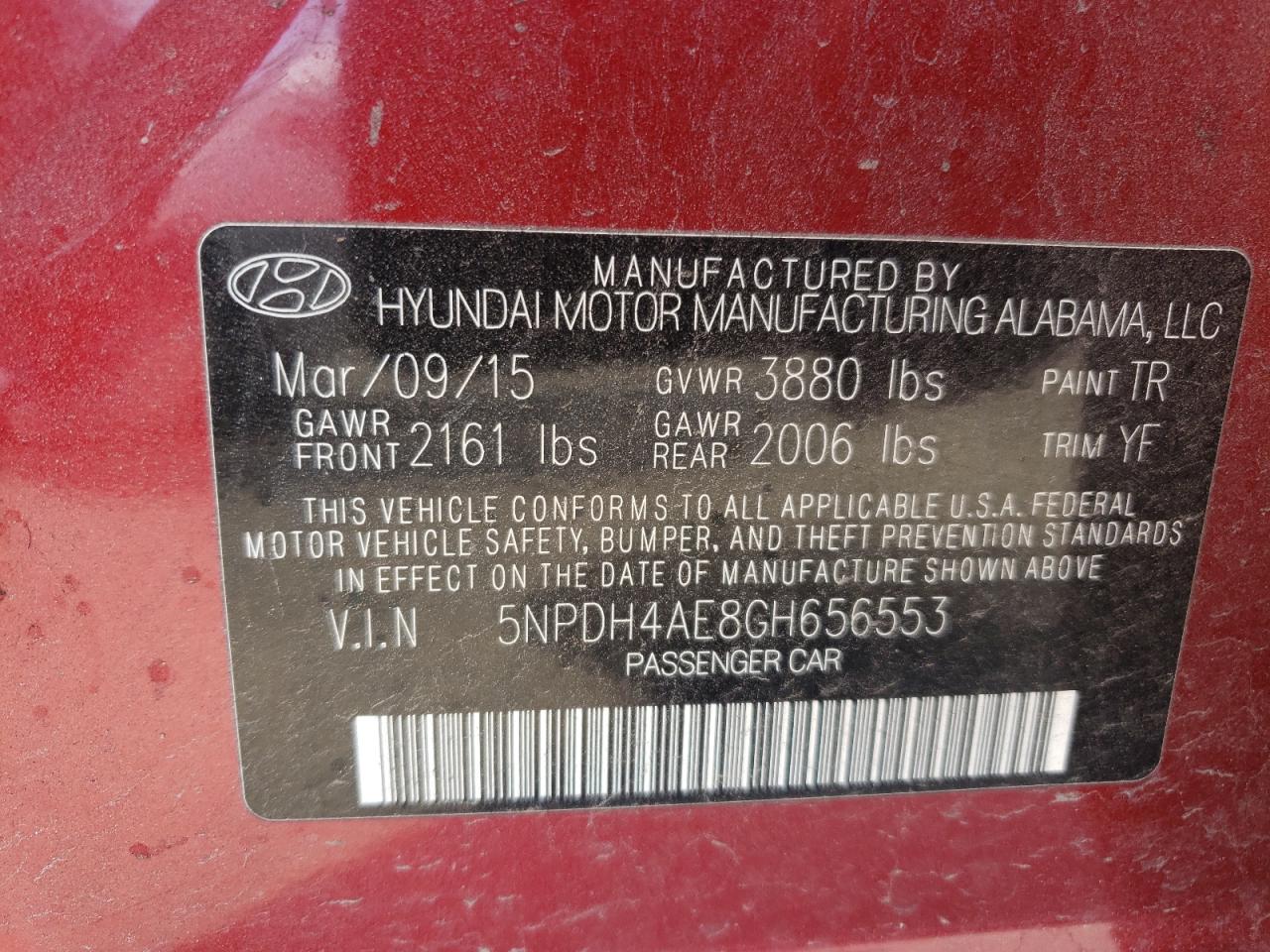 VIN 5NPDH4AE8GH656553 2016 HYUNDAI ELANTRA no.12