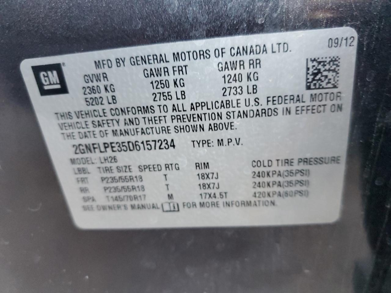 VIN 2GNFLPE35D6157234 2013 CHEVROLET EQUINOX no.13