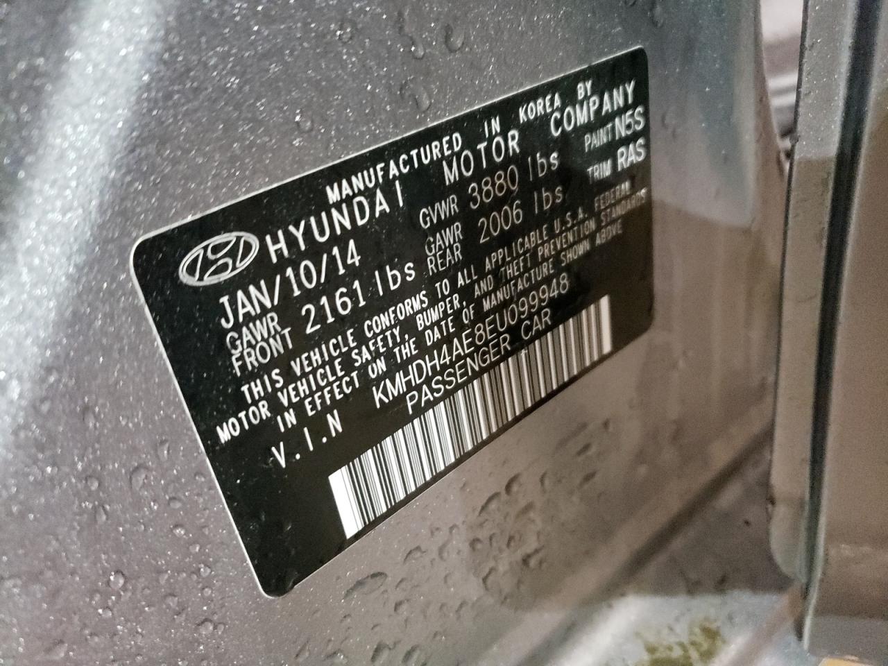 2014 Hyundai Elantra Se VIN: KMHDH4AE8EU099948 Lot: 86219584