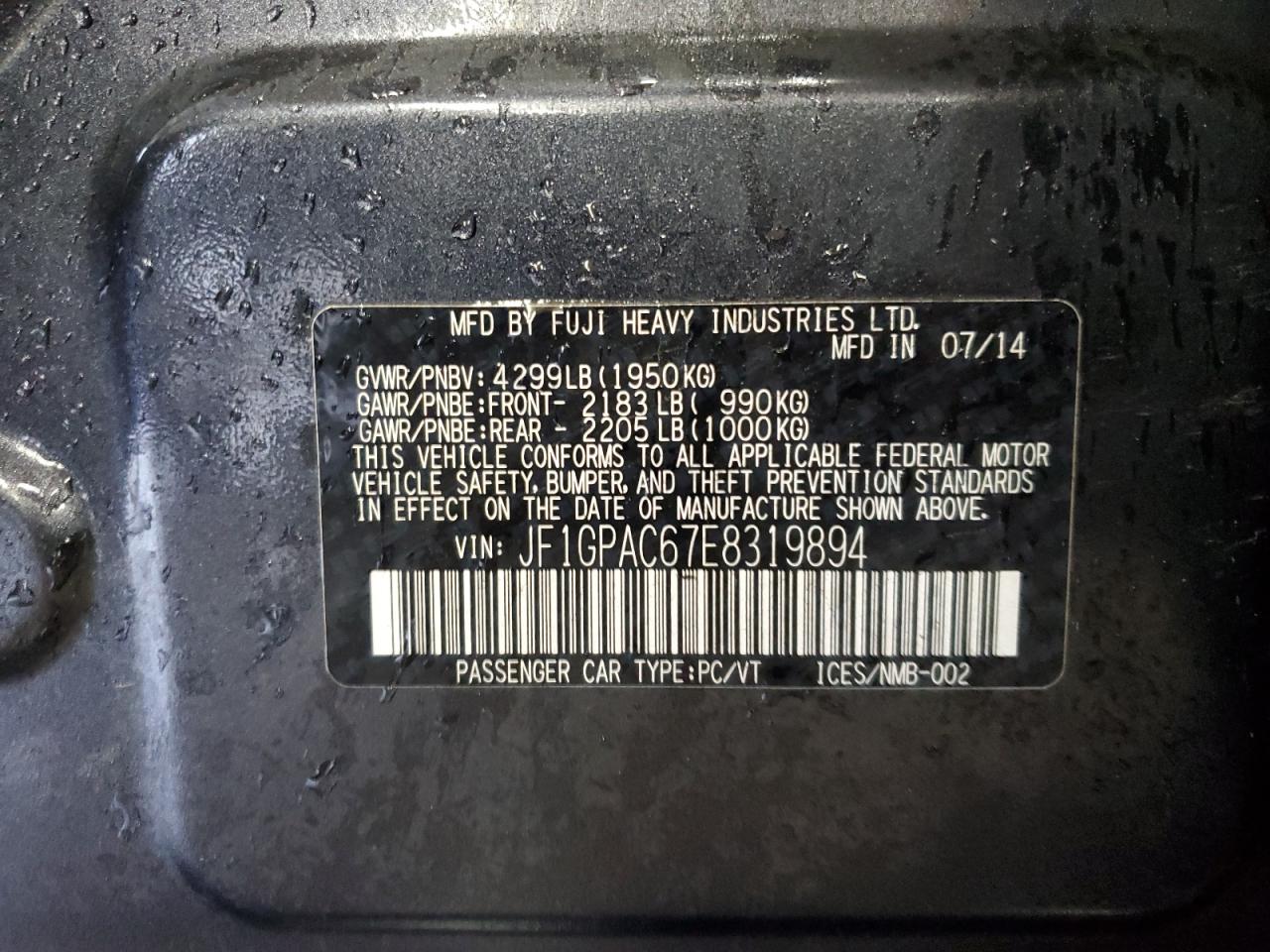 2014 Subaru Impreza Premium VIN: JF1GPAC67E8319894 Lot: 86804674