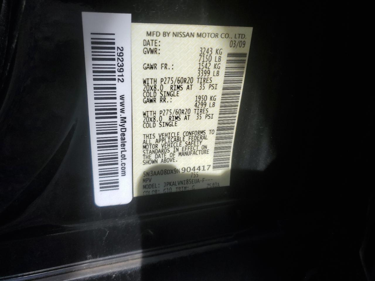 2009 Infiniti Qx56 VIN: 5N3AA08DX9N904417 Lot: 83035734