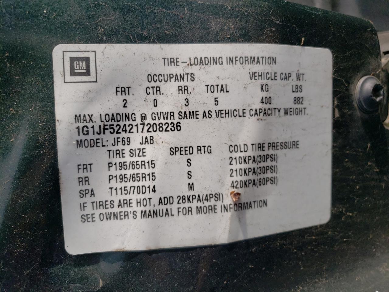 2001 Chevrolet Cavalier Ls VIN: 1G1JF524217208236 Lot: 43743775