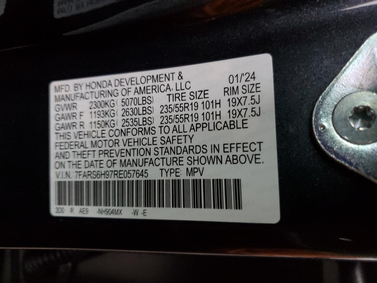 VIN 7FARS6H97RE057645 2024 HONDA CRV no.13