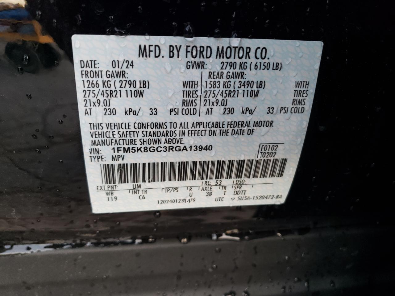 2024 Ford Explorer St VIN: 1FM5K8GC3RGA13940 Lot: 85805764