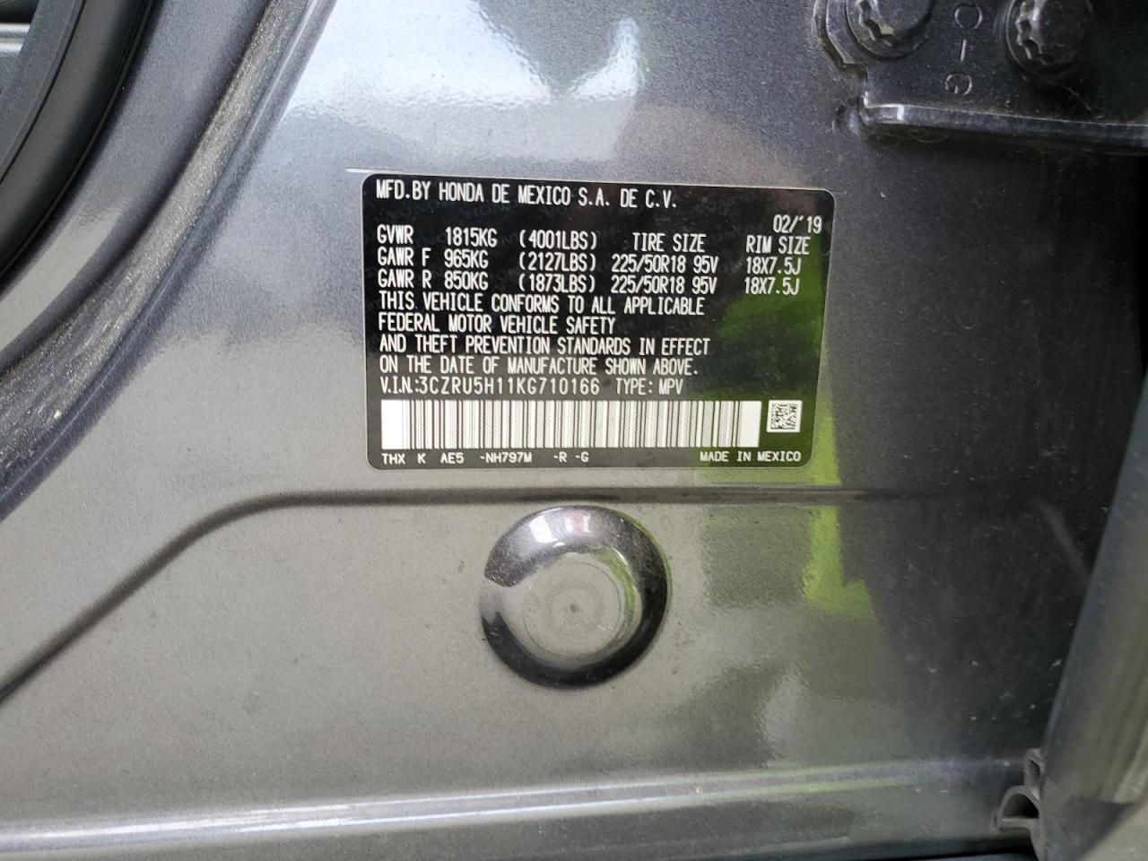 VIN 3CZRU5H11KG710166 2019 HONDA HR-V no.14