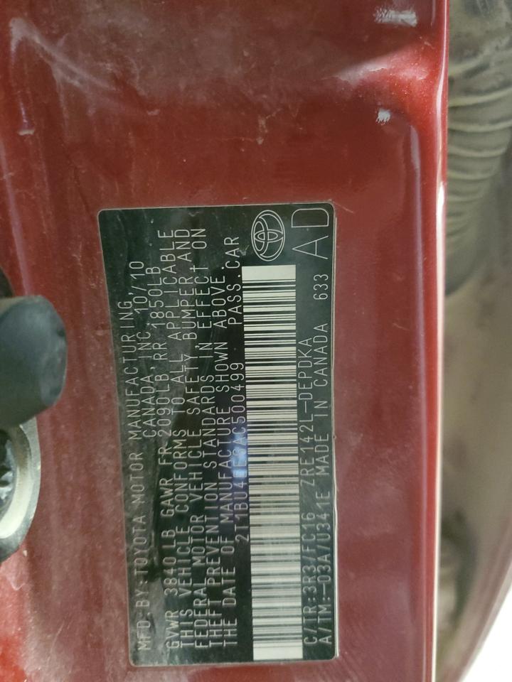 2010 Toyota Corolla Base VIN: 2T1BU4EE6AC500499 Lot: 84195064