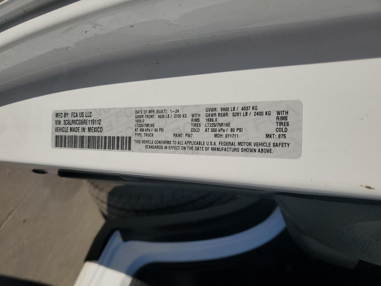 2024 Ram Promaster 2500 2500 High VIN: 3C6LRVCG6RE119112 Lot: 83451864