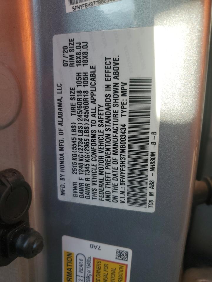 VIN 5FNYF5H37MB003434 2021 HONDA PILOT no.13