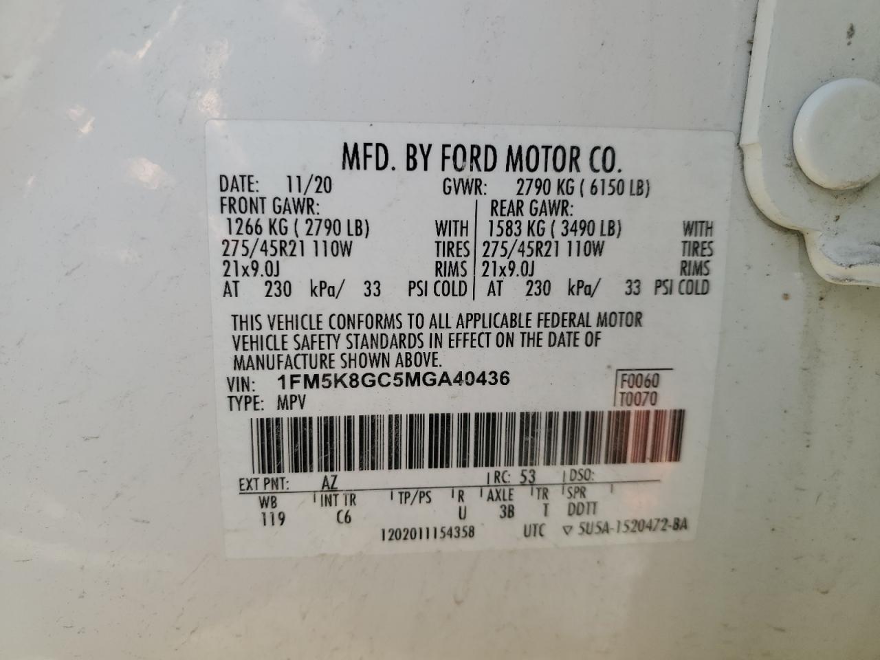 2021 Ford Explorer St VIN: 1FM5K8GC5MGA40436 Lot: 84969814