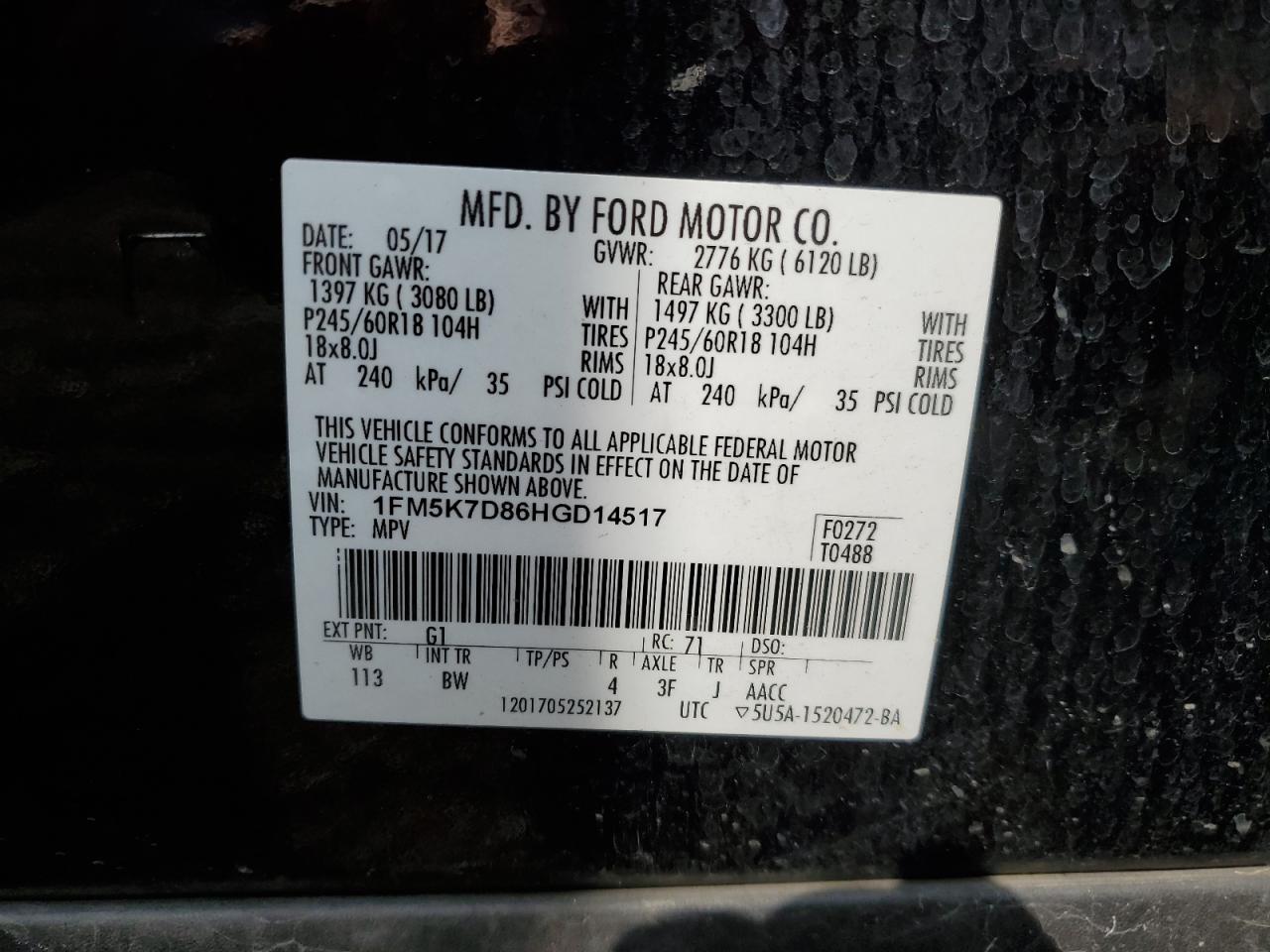 VIN 1FM5K7D86HGD14517 2017 FORD EXPLORER no.13