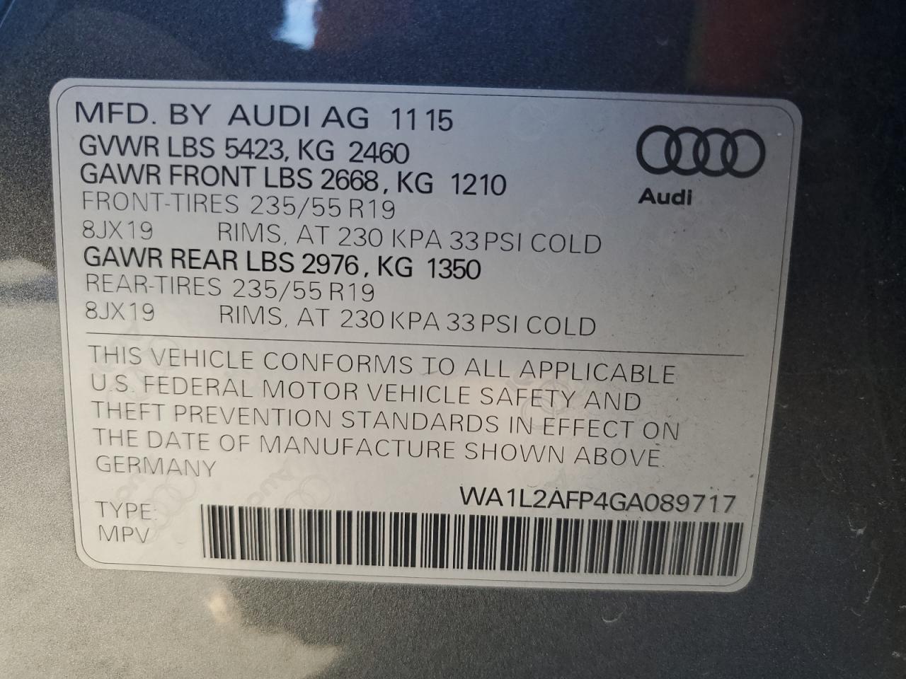 VIN WA1L2AFP4GA089717 2016 AUDI Q5 no.12