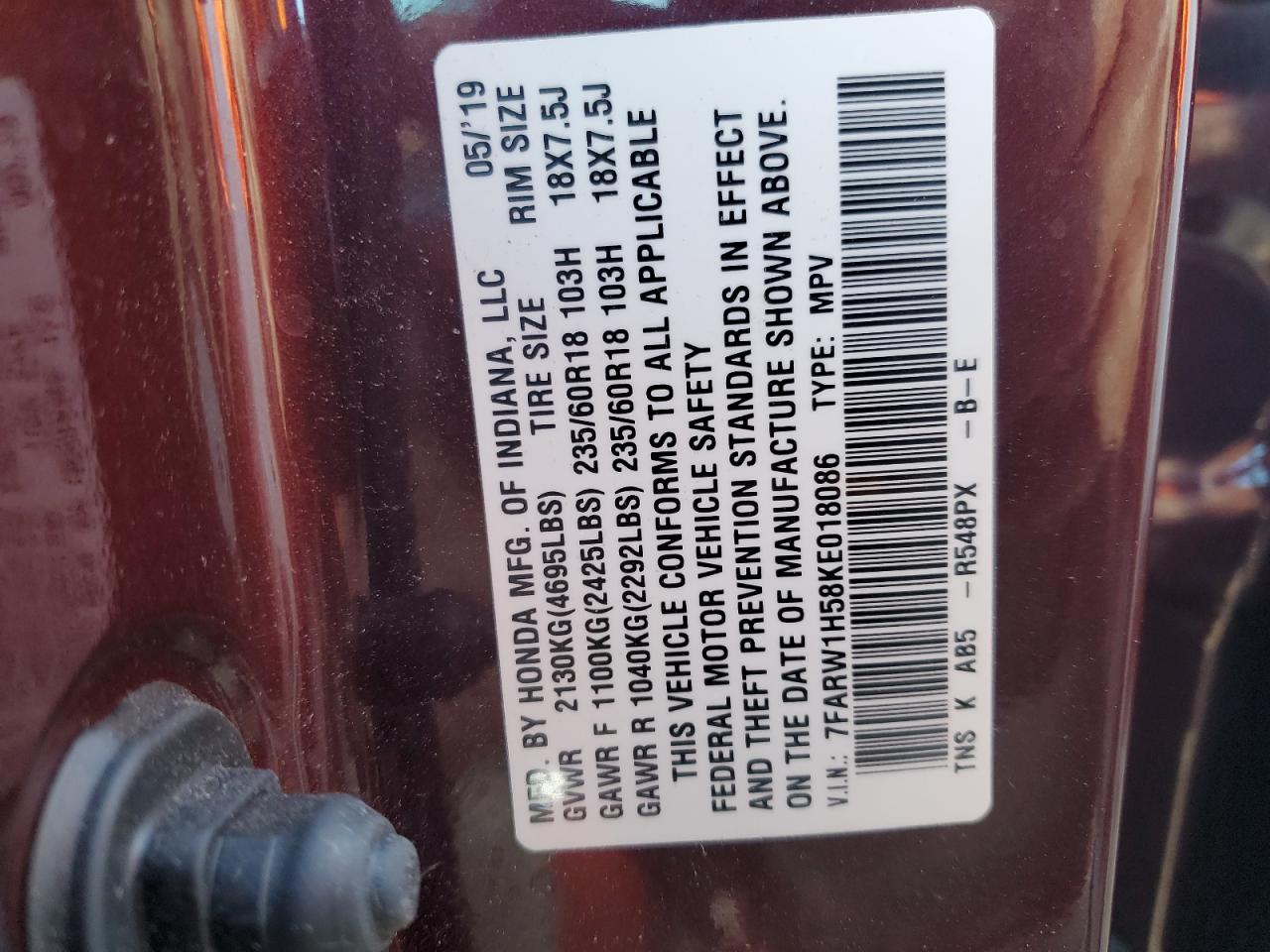 2019 Honda Cr-V Ex VIN: 7FARW1H58KE018086 Lot: 82918104