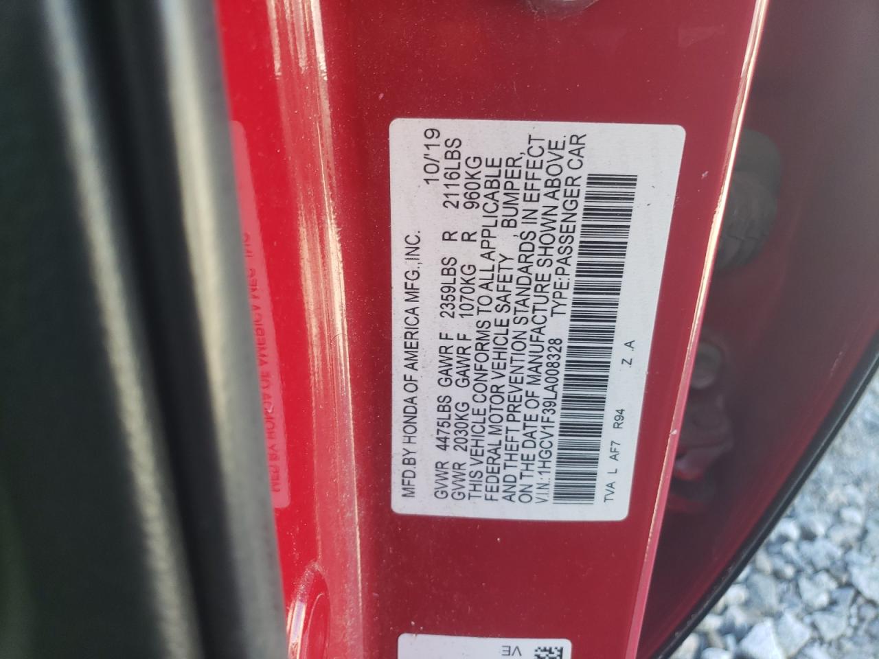 2020 Honda Accord Sport VIN: 1HGCV1F39LA008328 Lot: 87000734