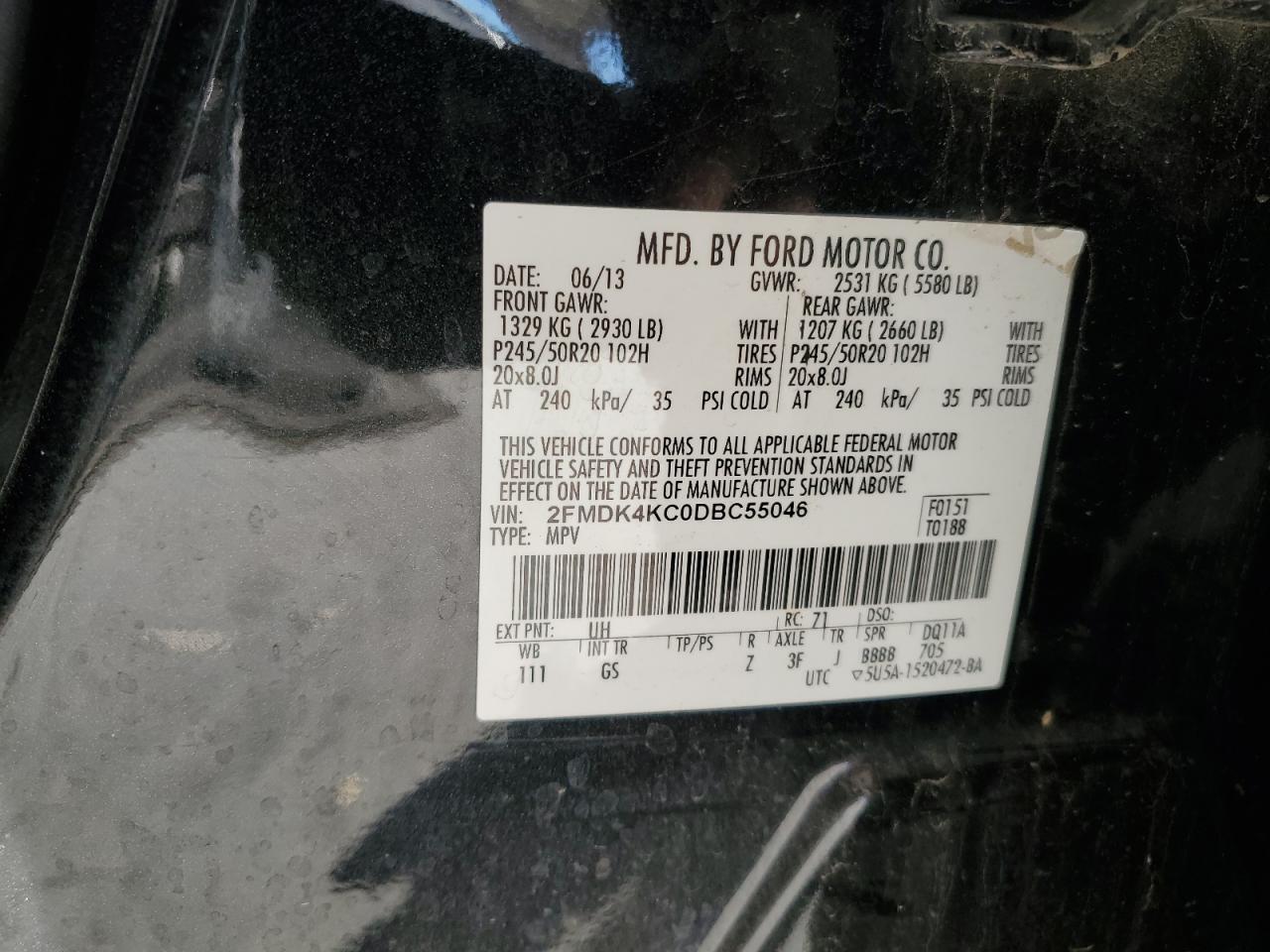 VIN 2FMDK4KC0DBC55046 2013 FORD EDGE no.13