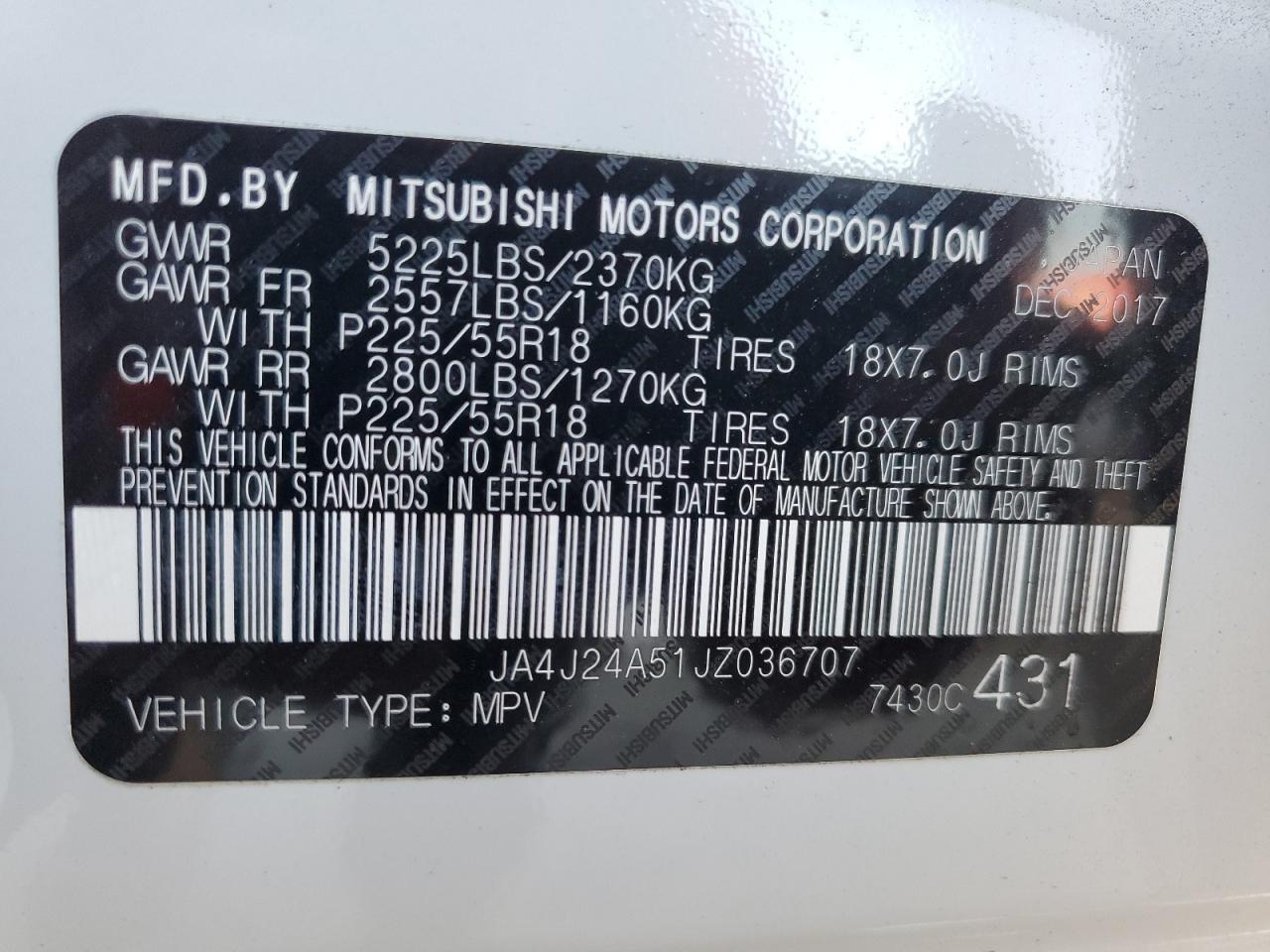 2018 Mitsubishi Outlander Se VIN: JA4J24A51JZ036707 Lot: 85899104