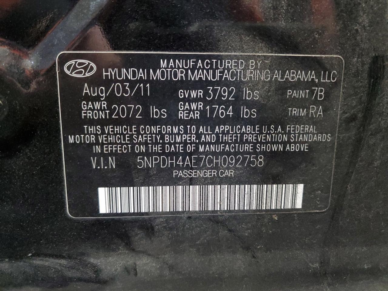 2012 Hyundai Elantra Gls VIN: 5NPDH4AE7CH092758 Lot: 85767214