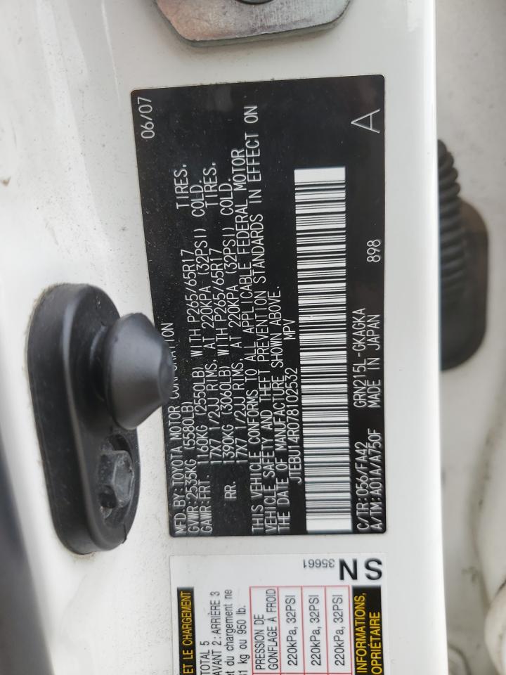 2007 Toyota 4Runner Sr5 VIN: JTEBU14R078102532 Lot: 84255274