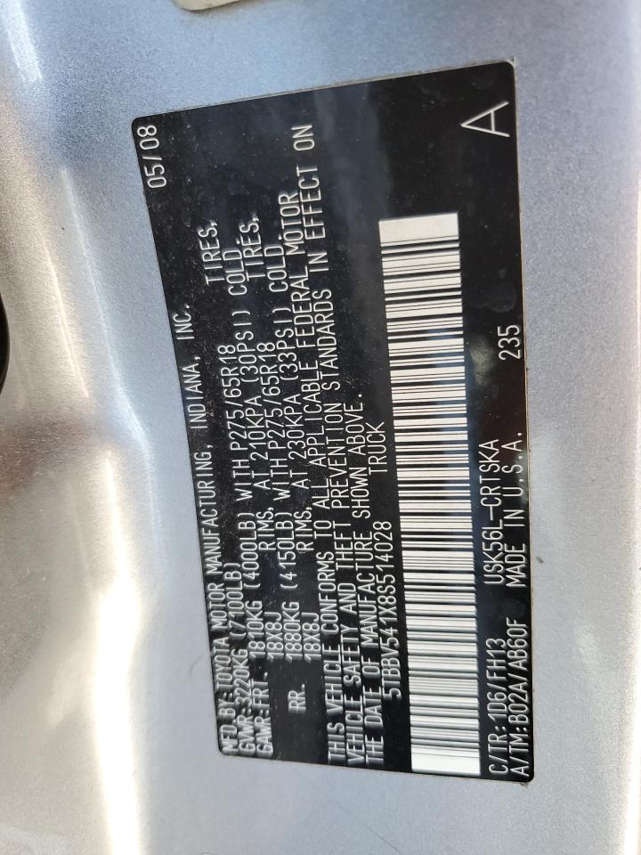 2008 Toyota Tundra Double Cab VIN: 5TBBV541X8S514028 Lot: 84041194