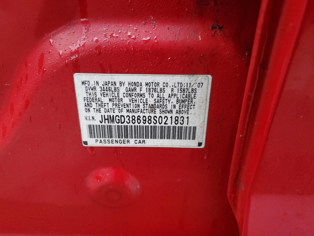 2008 Honda Fit Sport VIN: JHMGD38698S021831 Lot: 83714844