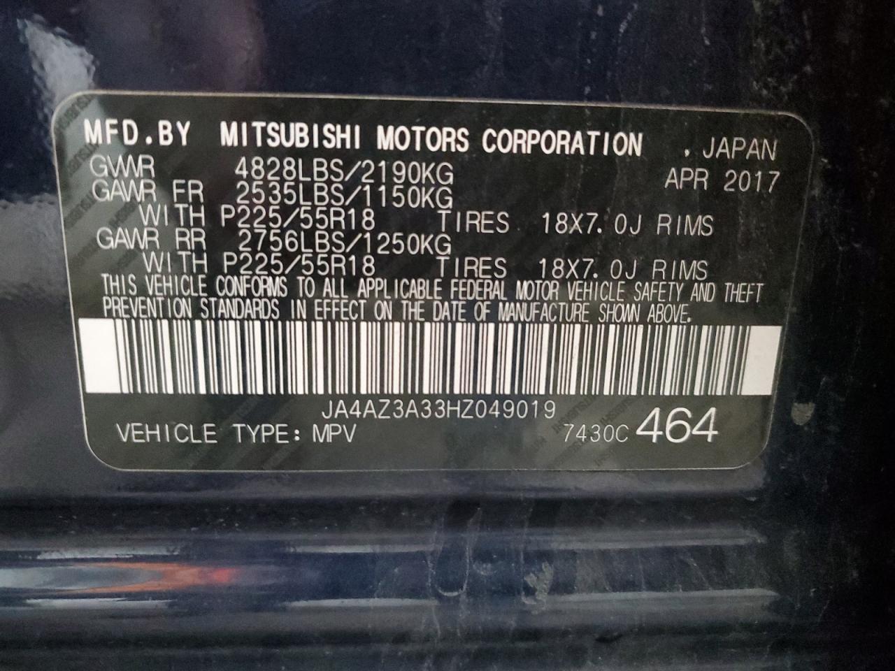 VIN JA4AZ3A33HZ049019 2017 MITSUBISHI OUTLANDER no.14