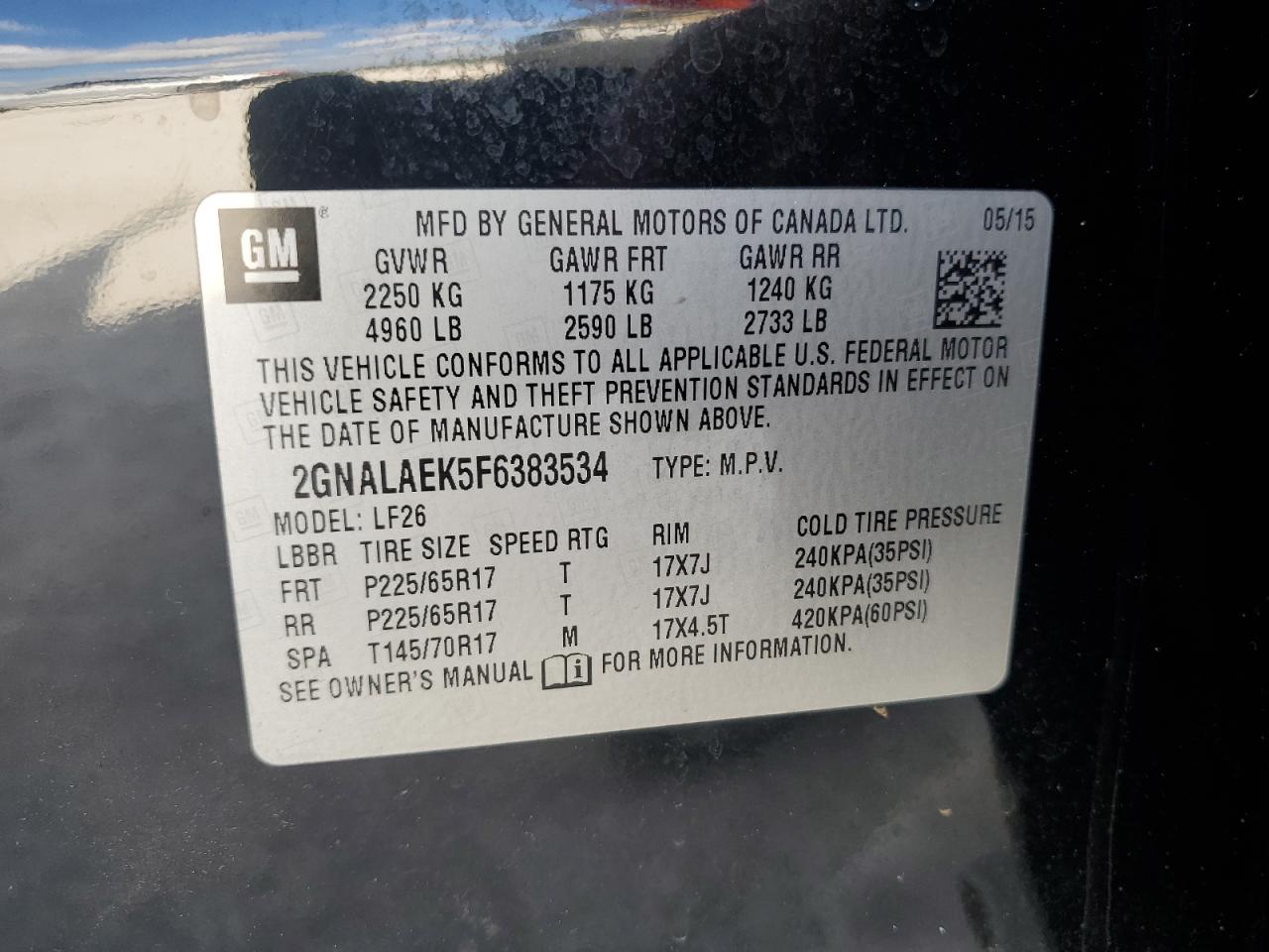 2GNALAEK5F6383534 2015 CHEVROLET EQUINOX - Image 12