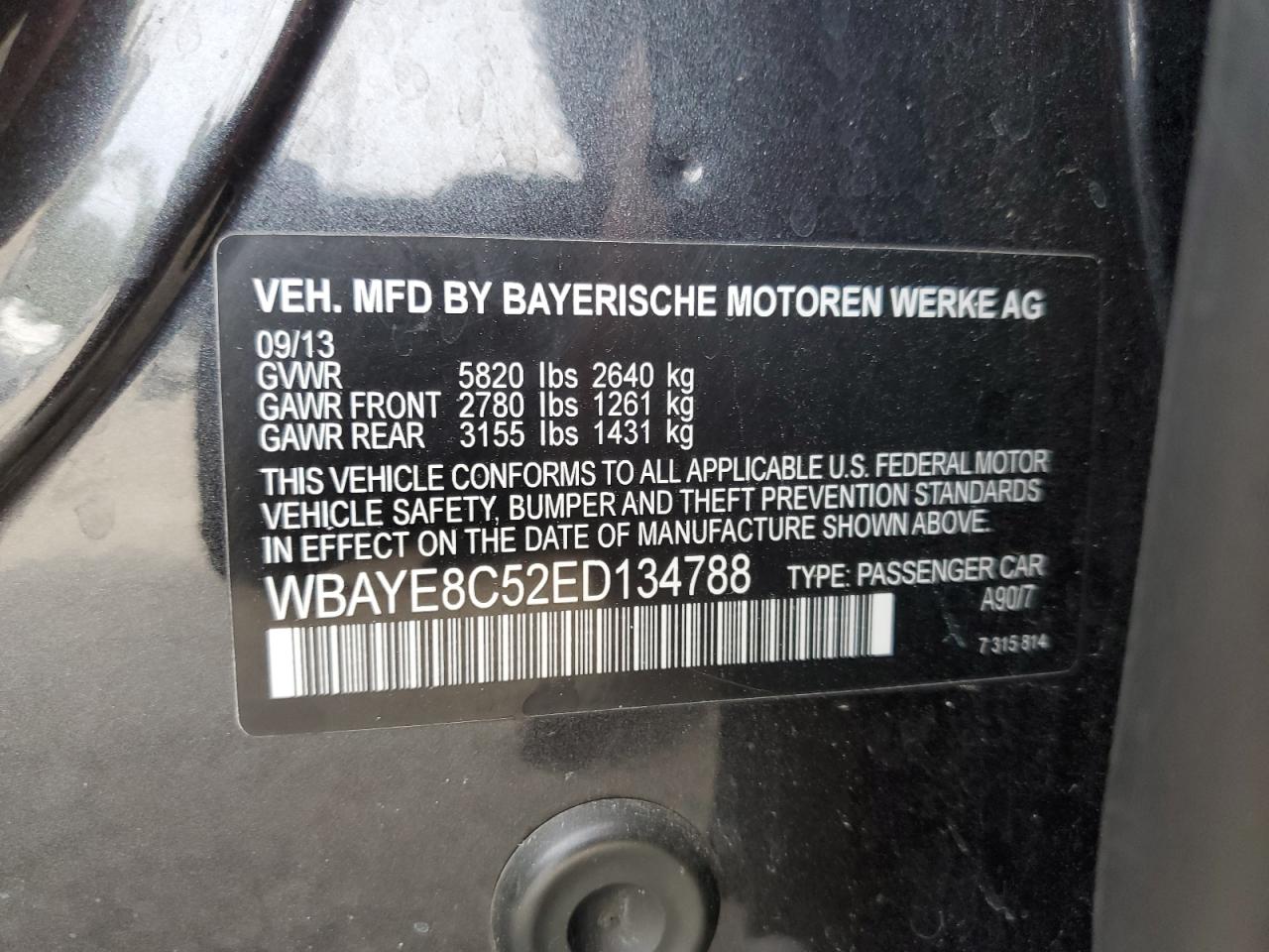 VIN WBAYE8C52ED134788 2014 BMW 7 SERIES no.12