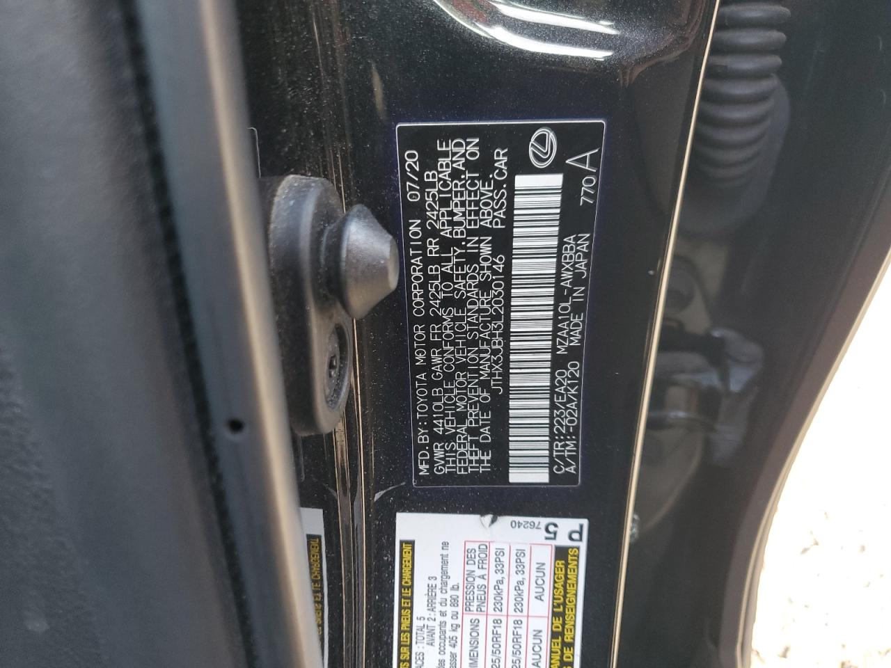 VIN JTHX3JBH3L2030146 2020 LEXUS UX 200 no.12