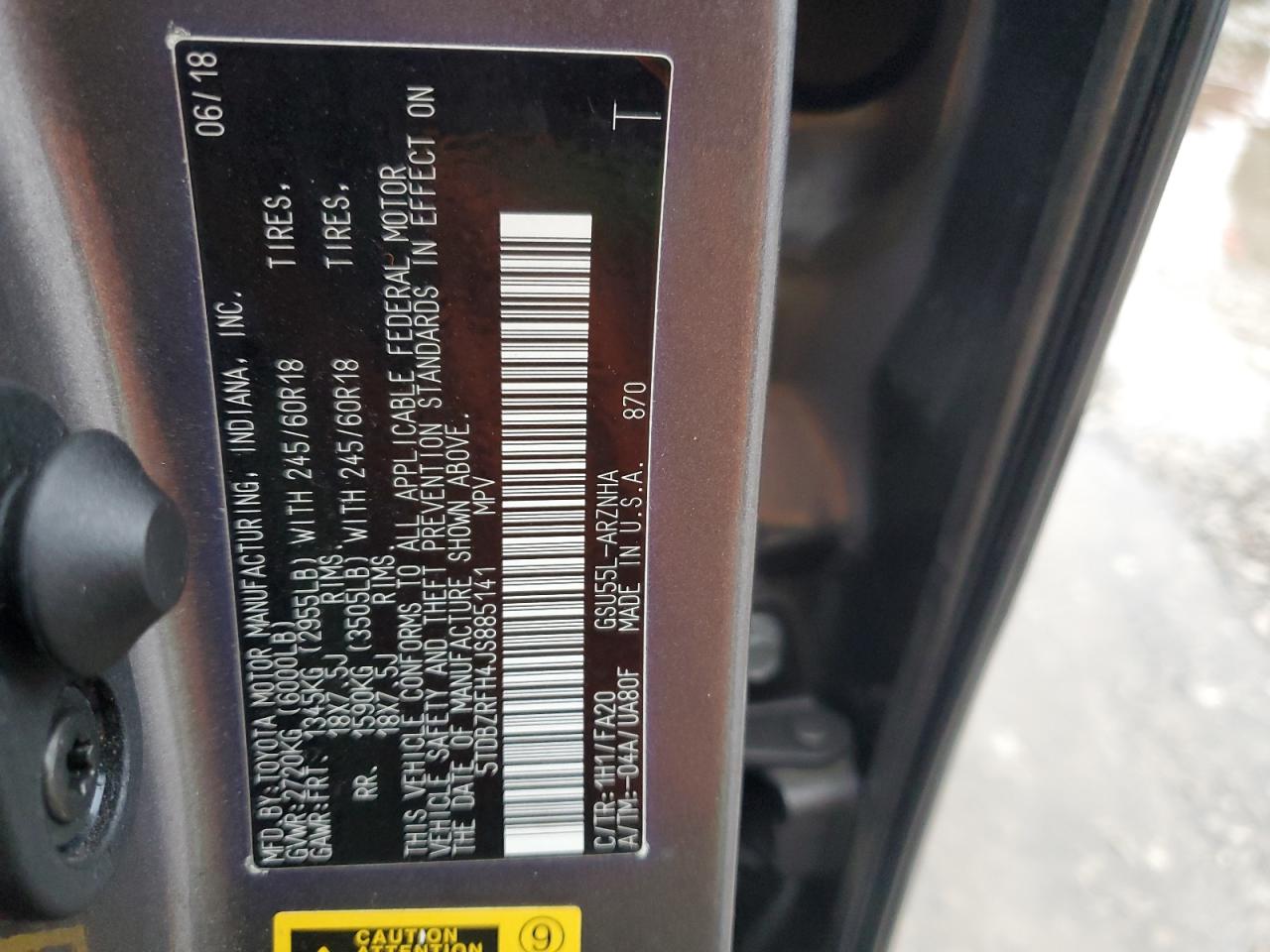 2018 Toyota Highlander Le VIN: 5TDBZRFH4JS885141 Lot: 84854244