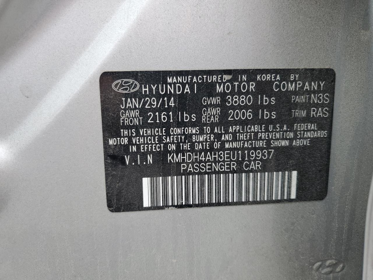 VIN KMHDH4AH3EU119937 2014 HYUNDAI ELANTRA no.12