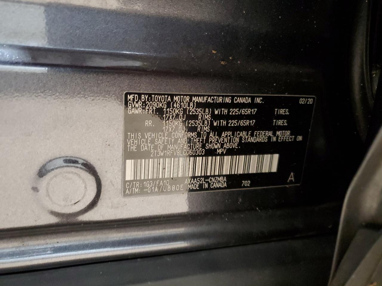 2020 Toyota Rav4 Xle VIN: 2T3W1RFV8LC060303 Lot: 47846515