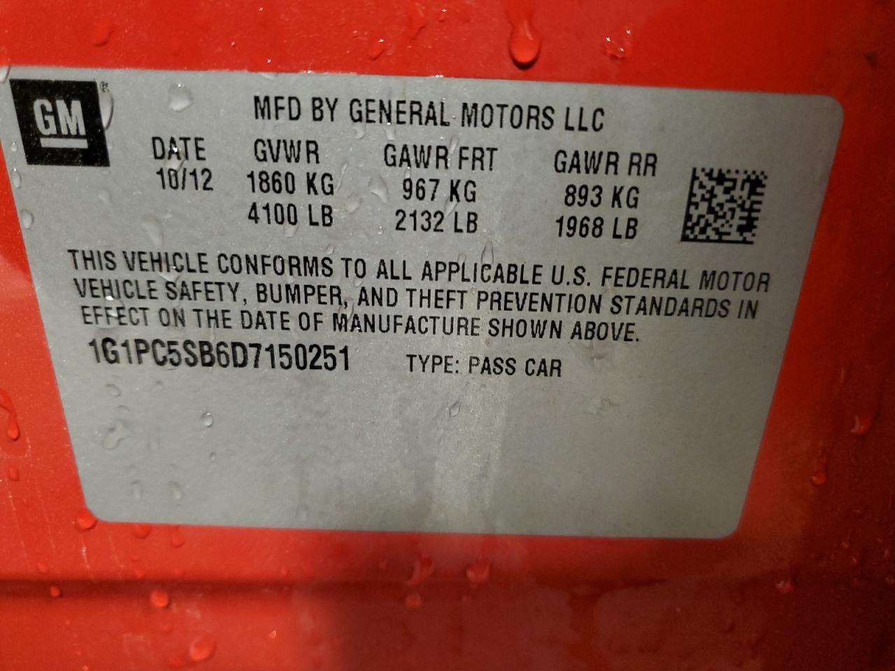 VIN 1G1PC5SB6D7150251 2013 CHEVROLET CRUZE no.12