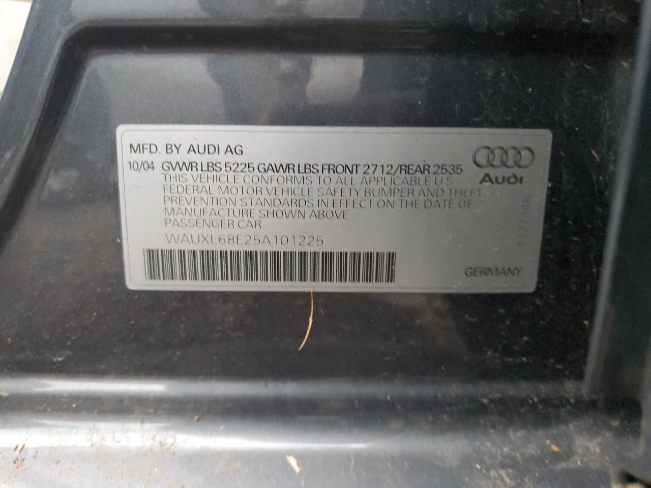 2005 Audi S4 Avant Quattro VIN: WAUXL68E25A101225 Lot: 84244024