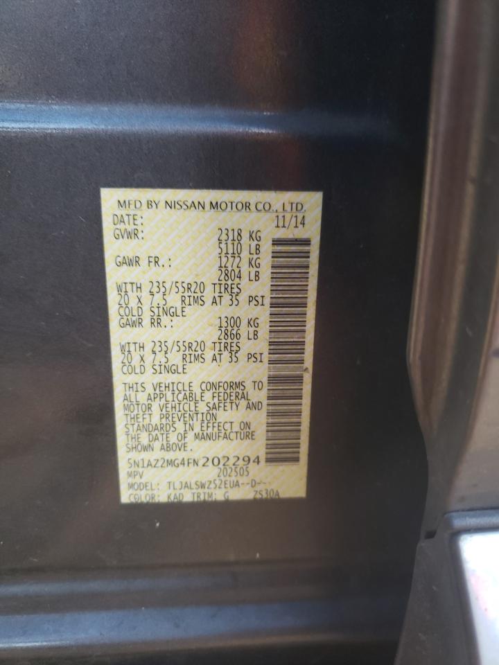 2015 Nissan Murano S VIN: 5N1AZ2MG4FN202294 Lot: 86605674