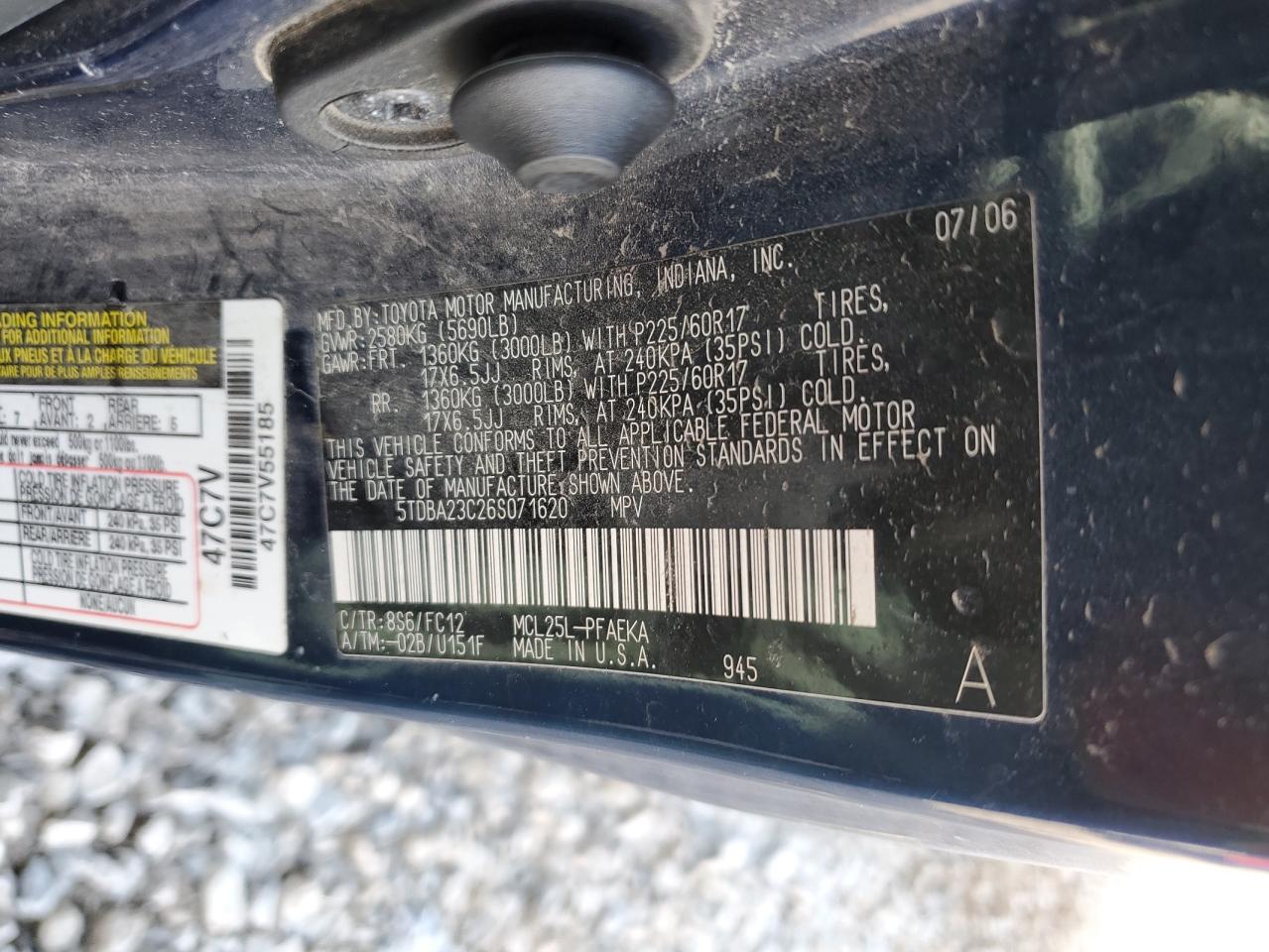 2006 Toyota Sienna Le VIN: 5TDBA23C26S071620 Lot: 83647554