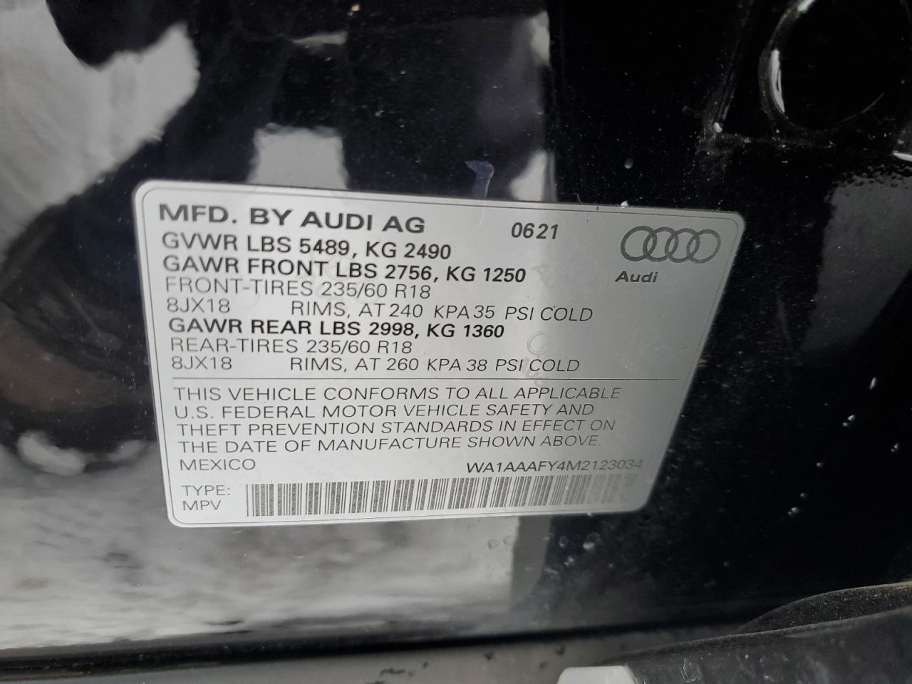 2021 Audi Q5 Premium VIN: WA1AAAFY4M2123034 Lot: 84061254