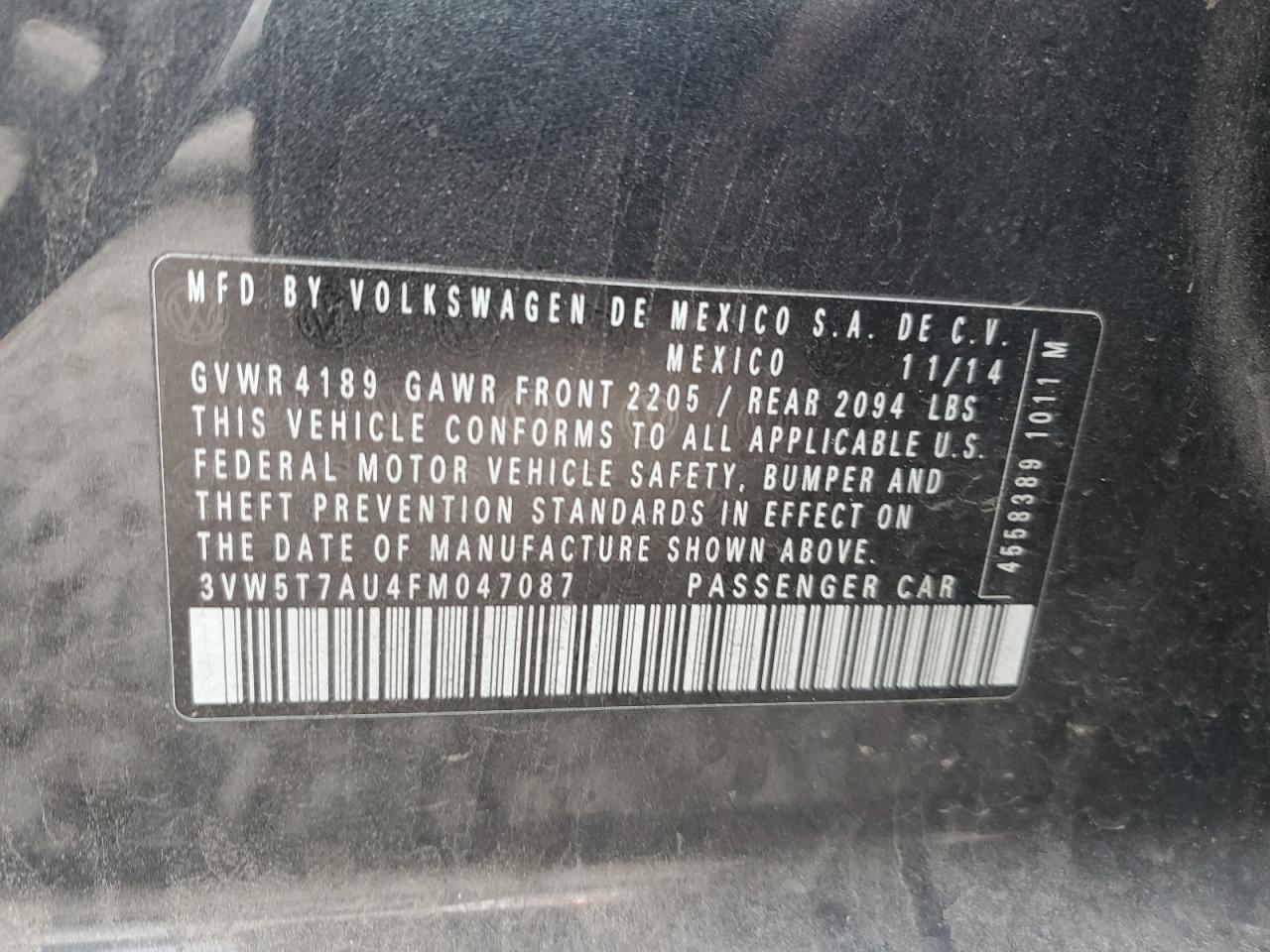 2015 Volkswagen Gti VIN: 3VW5T7AU4FM047087 Lot: 84506894