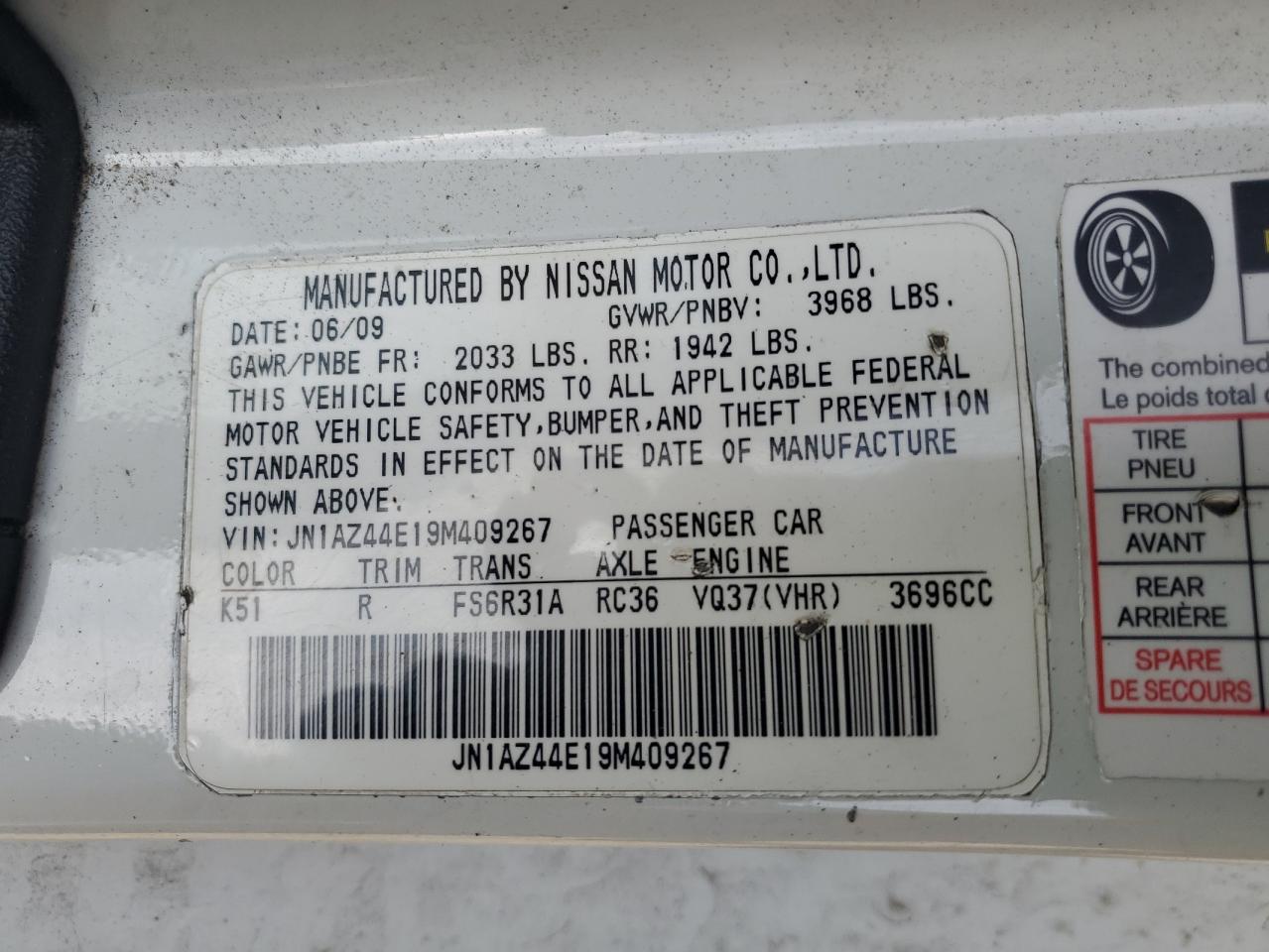 2009 Nissan 370Z VIN: JN1AZ44E19M409267 Lot: 85113894